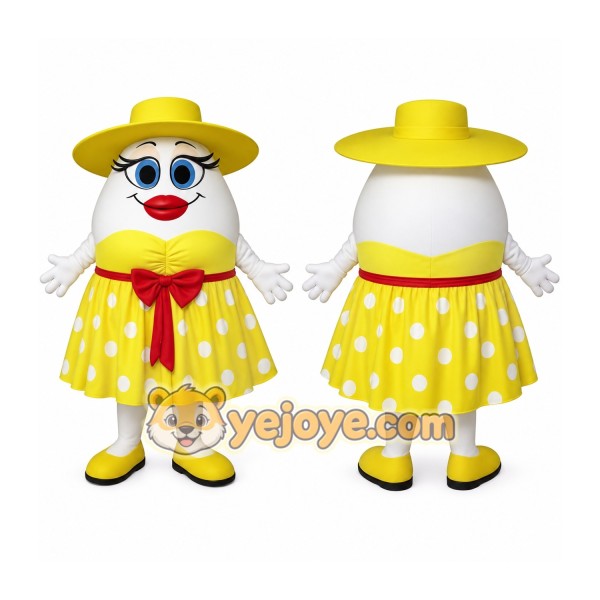 Yellow White Red Egg Woman Mascot Costume