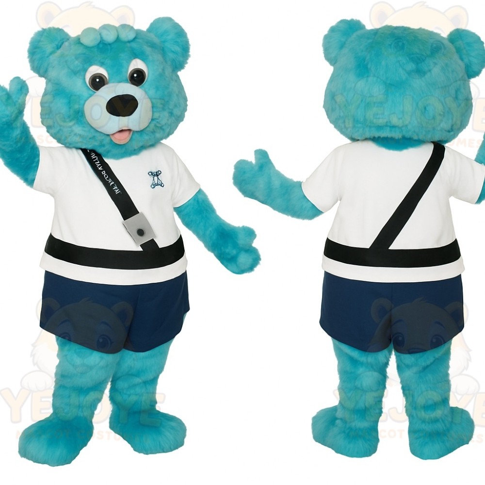 Turquoise White Navy Bear Mascot Costume