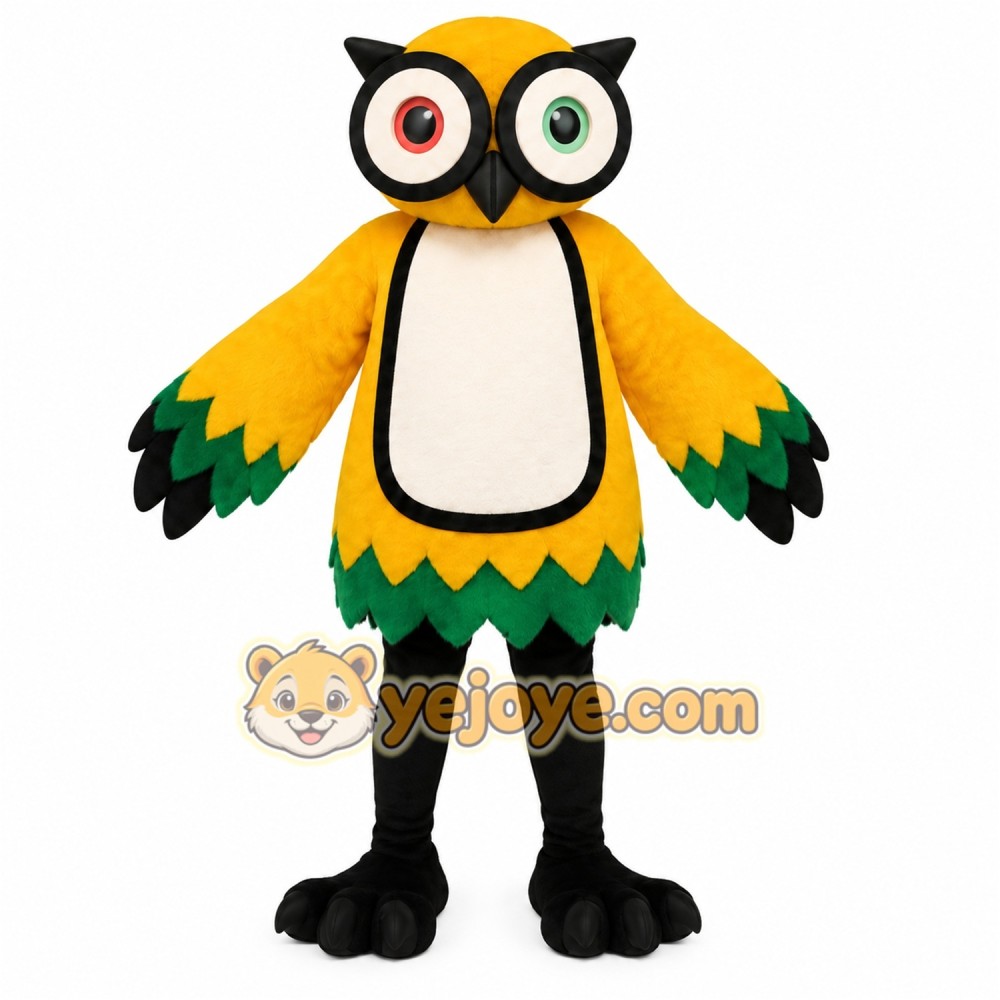 Yellow Green Black Owl Mascot Costume
