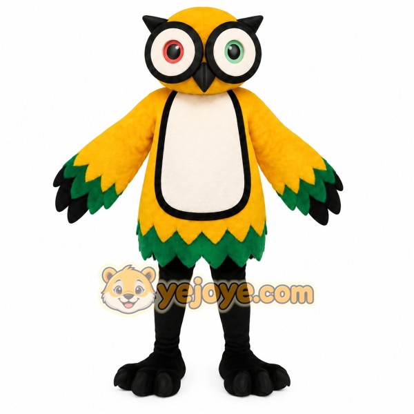 Yellow Green Black Owl Mascot Costume
