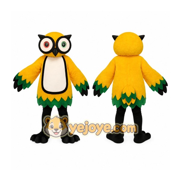 Yellow Green Black Owl Mascot Costume