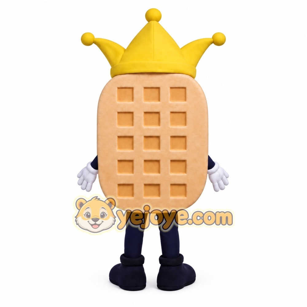Tan Yellow Waffle King Mascot Costume Tan Yellow Waffle King Mascot Costume