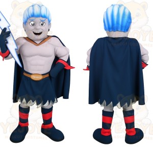 Blue Gray Superhero Man Mascot Costume