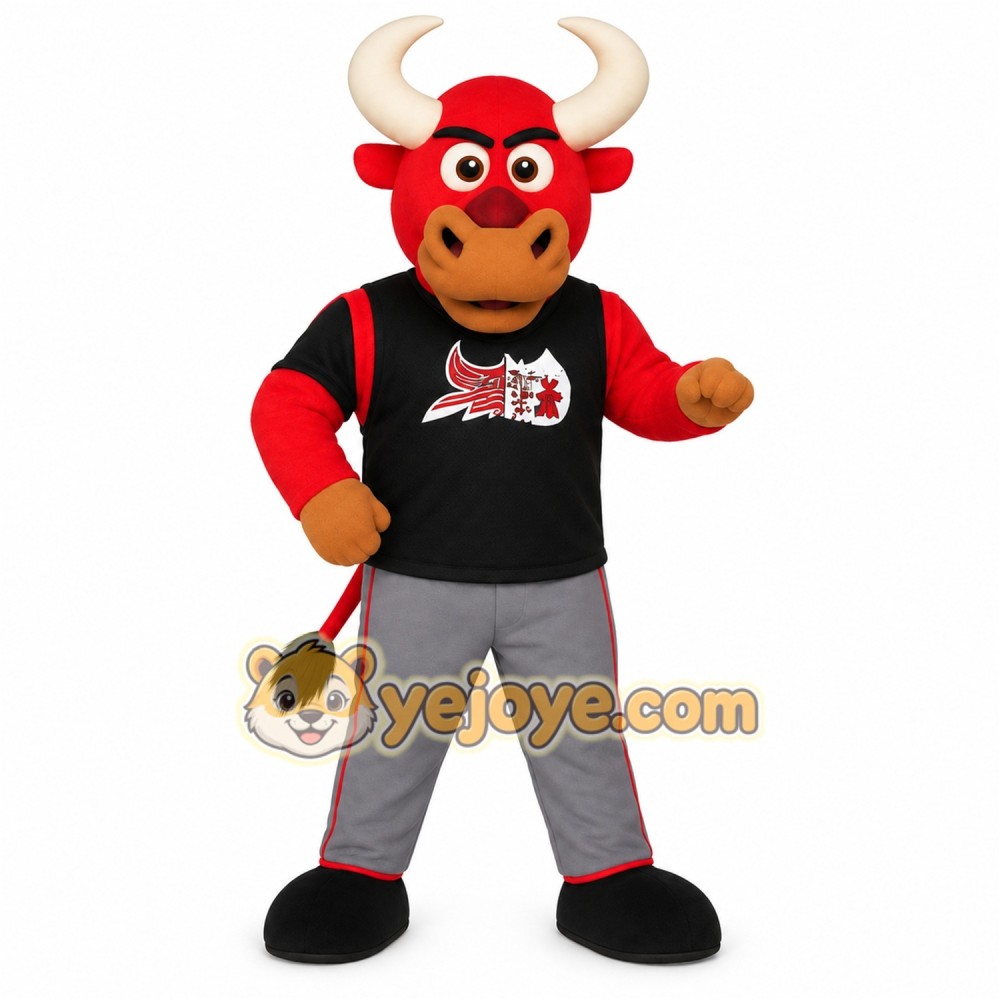 Red Black Grey Bull Mascot Costume Red Black Grey Bull Mascot Costume
