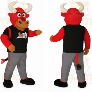 Red Black Grey Bull Mascot Costume