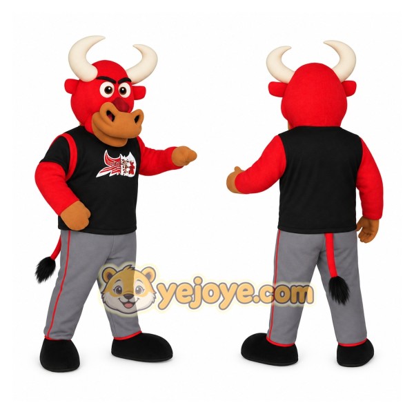 Red Black Grey Bull Mascot Costume