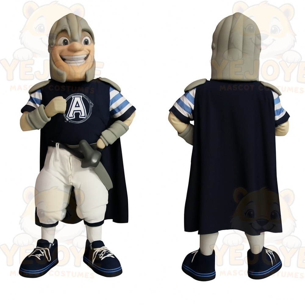 Navy Gray White Armored Knight Mascot Costume