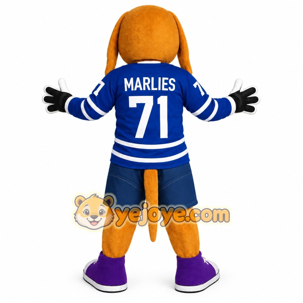 Brown White Blue Hockey Dog Mascot Costume
