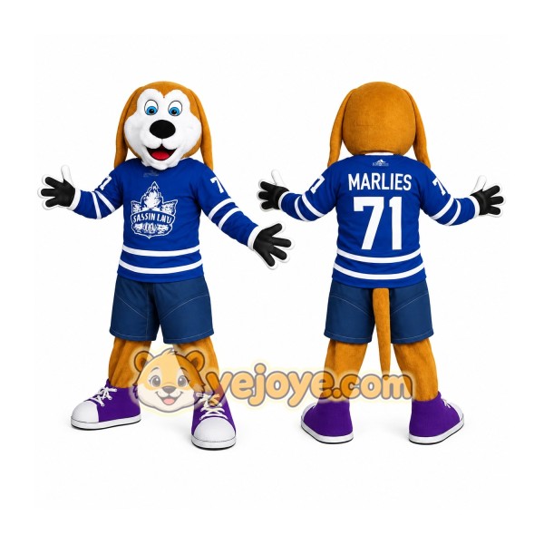 Brown White Blue Hockey Dog Mascot Costume