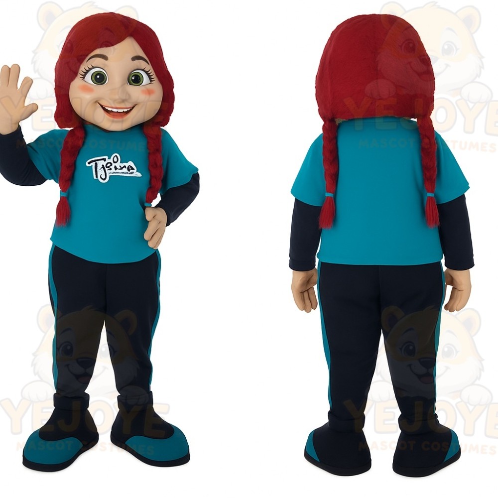 Teal Navy Red Haired Girl Mascot Costume