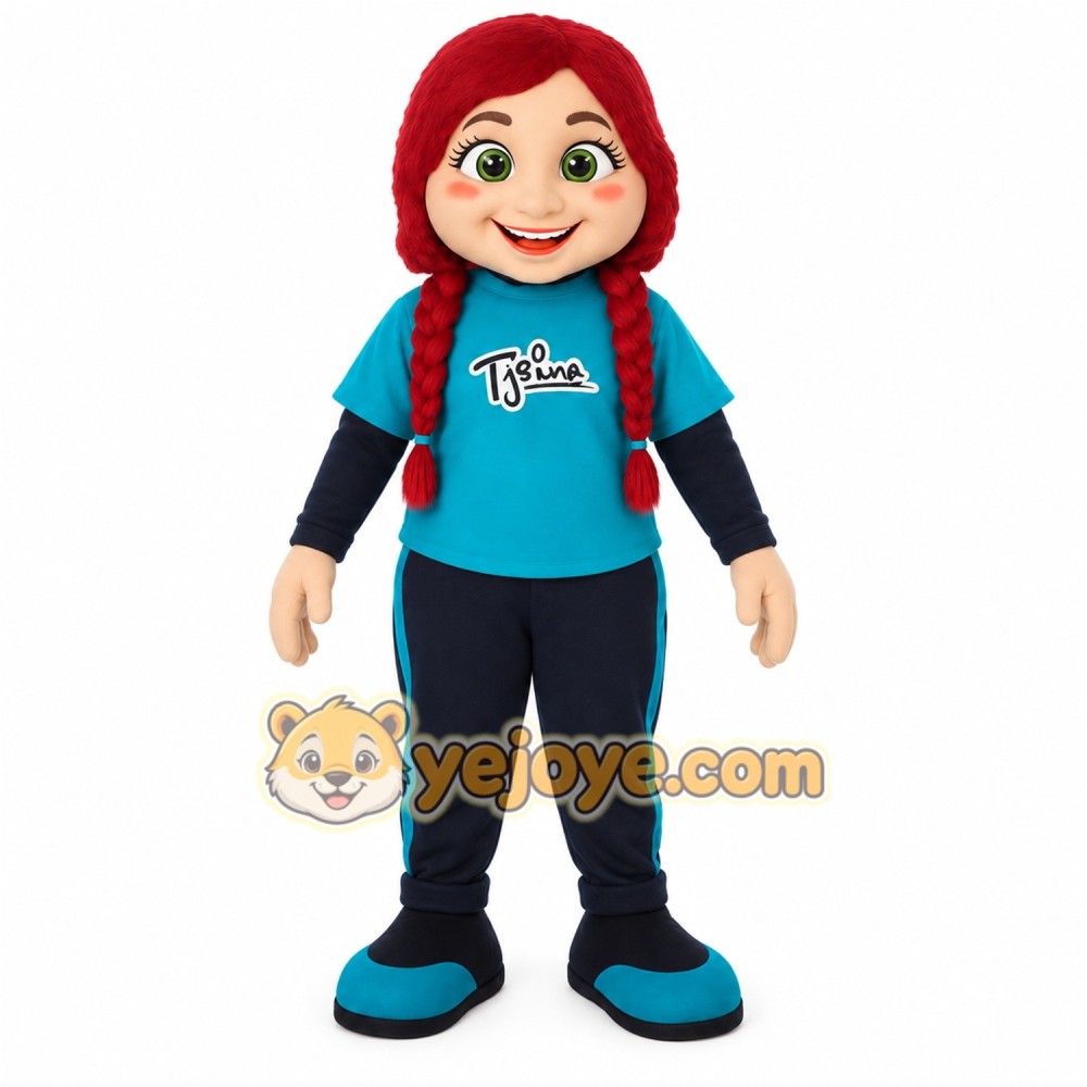 Teal Navy Red Haired Girl Mascot Costume