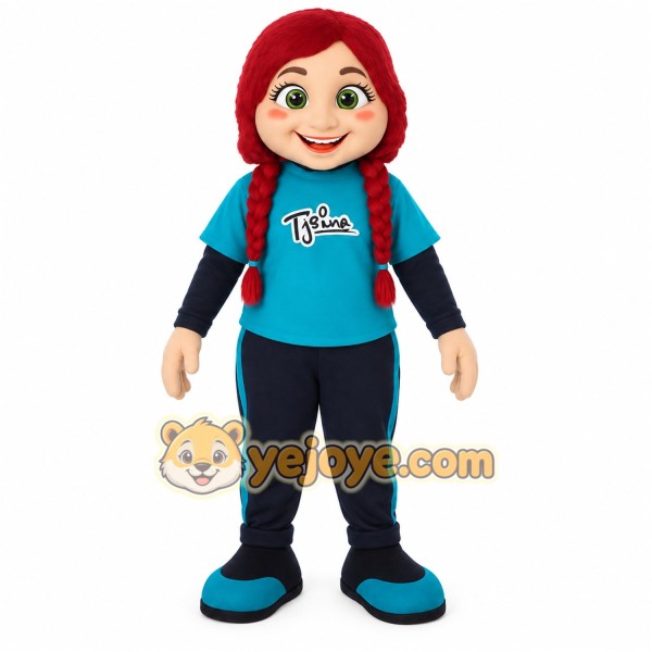Teal Navy Red Haired Girl Mascot Costume