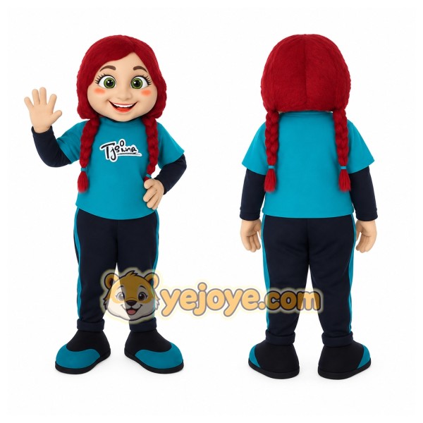 Teal Navy Red Haired Girl Mascot Costume