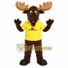 Brown Tan Moose With Yellow Shirt Mascot Costume Brown Tan Moose With Yellow Shirt Mascot Costume