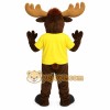 Brown Tan Moose With Yellow Shirt Mascot Costume Brown Tan Moose With Yellow Shirt Mascot Costume