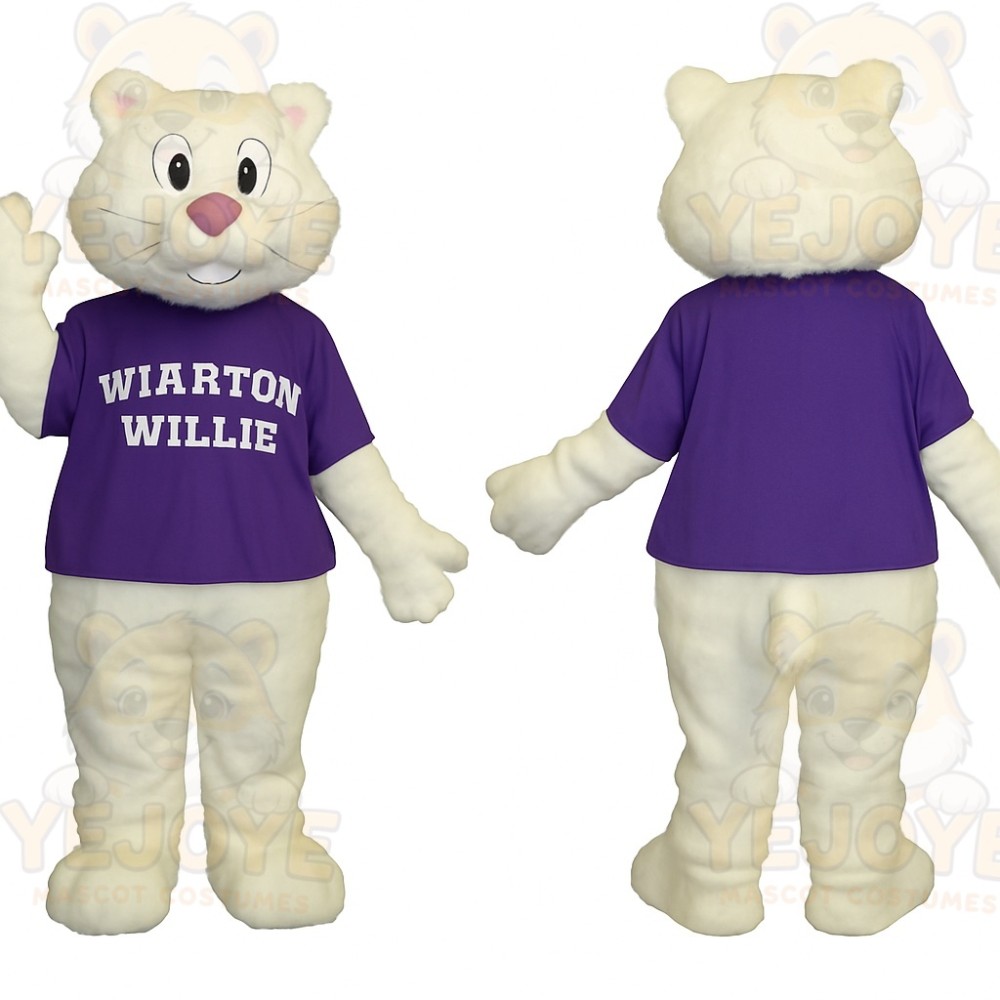 White Purple Cat Mascot Costume