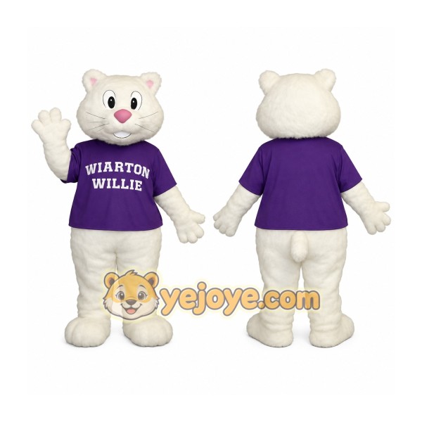 White Purple Cat Mascot Costume