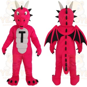 Hot Pink White Black Dragon Mascot Costume
