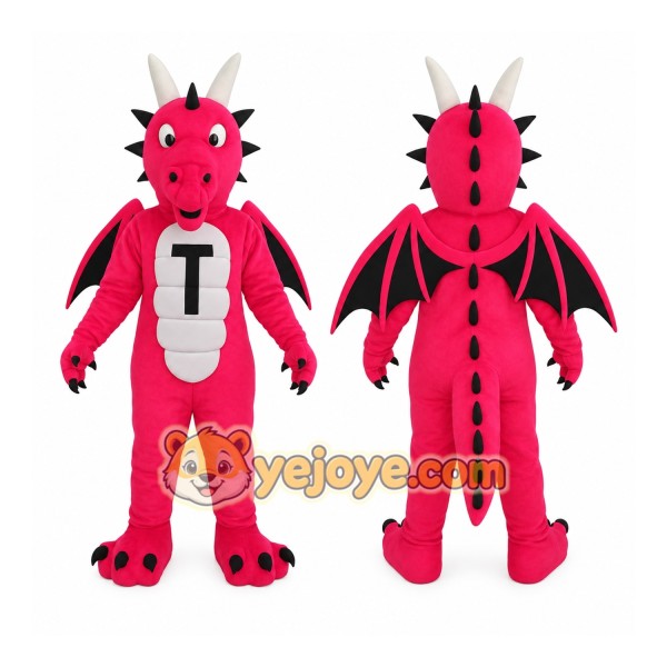 Hot Pink White Black Dragon Mascot Costume