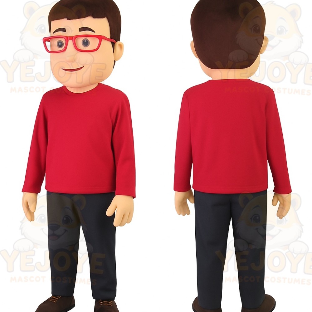 Red Black Glasses Nerd Man Mascot Costume