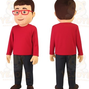Red Black Glasses Nerd Man Mascot Costume