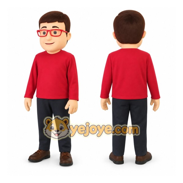 Red Black Glasses Nerd Man Mascot Costume