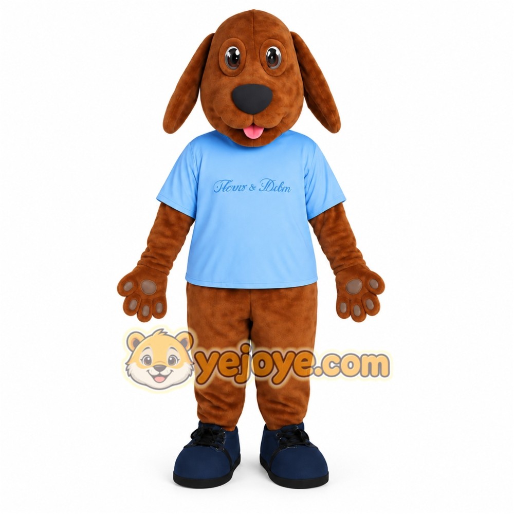 Brown Dog With Light Blue Shirt Mascot Costume