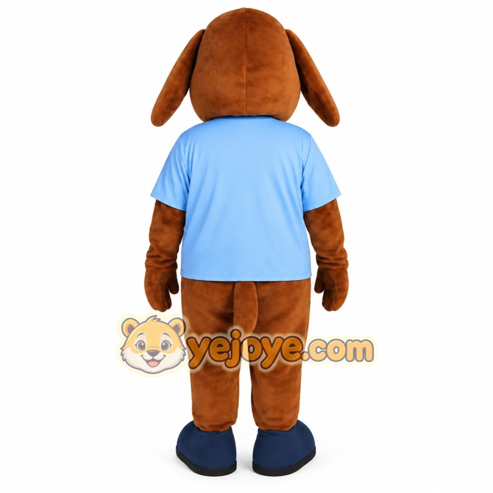 Brown Dog With Light Blue Shirt Mascot Costume