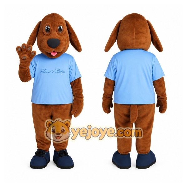 Brown Dog With Light Blue Shirt Mascot Costume