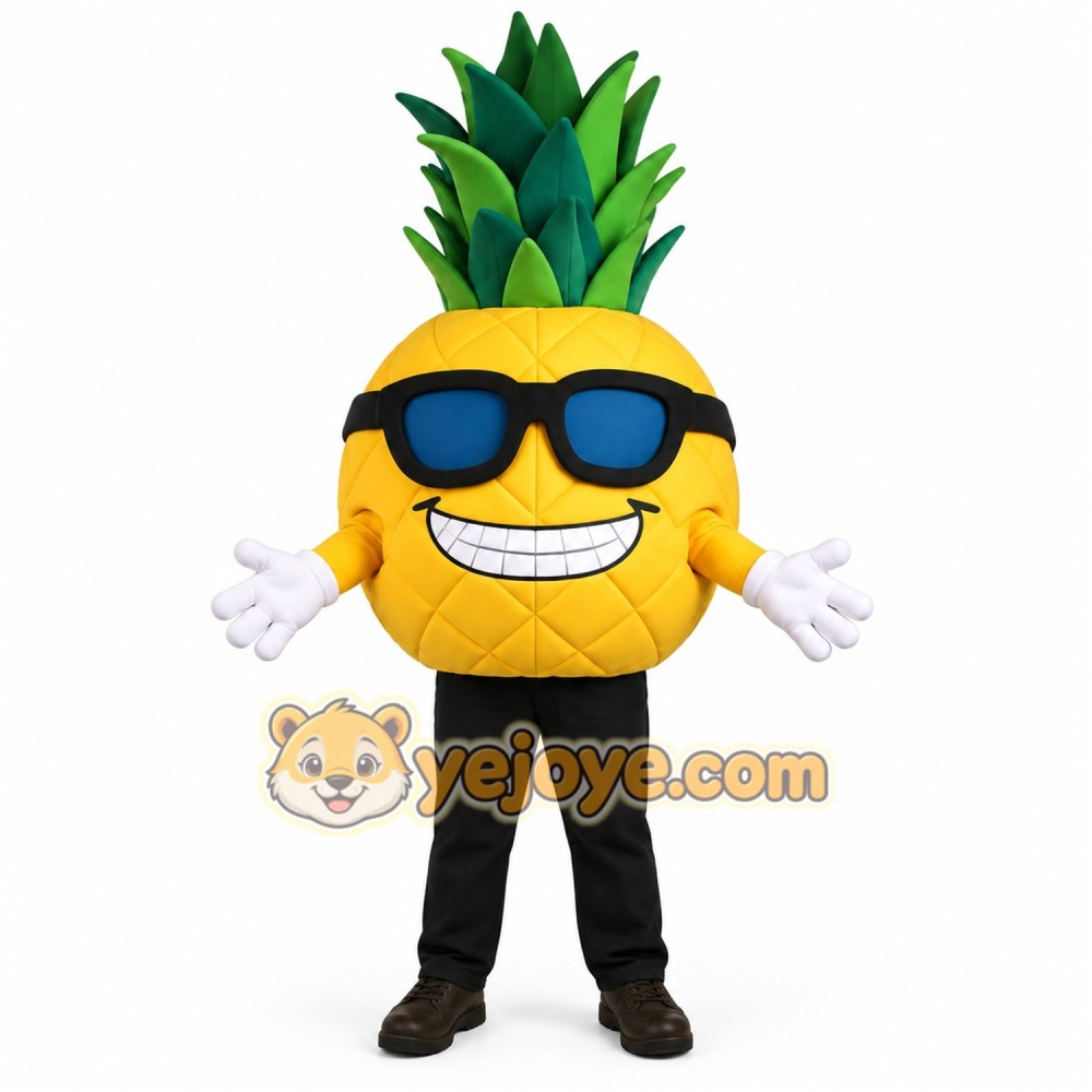 Yellow Green Pineapple With Sunglasses Mascot Costume Yellow Green Pineapple With Sunglasses Mascot Costume
