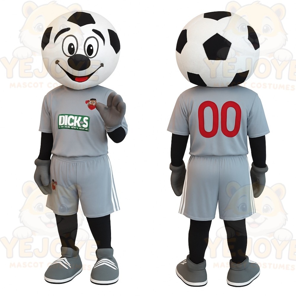 Black White Gray Soccer Ball Mascot Costume