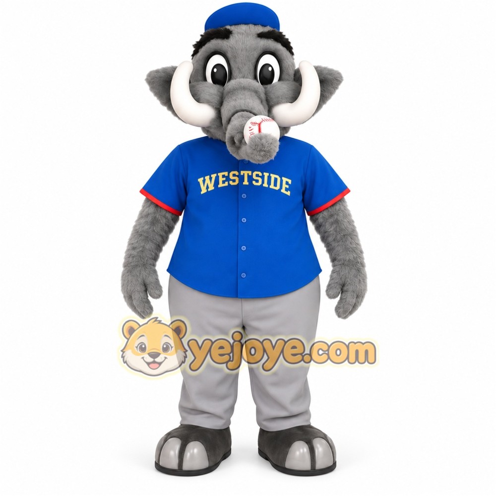 Gray Blue Elephant Baseball Mascot Costume Gray Blue Elephant Baseball Mascot Costume