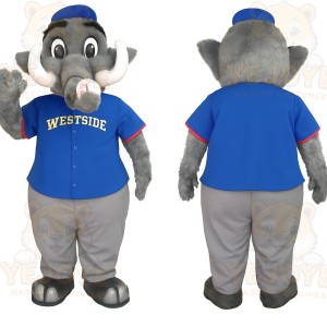 Gray Blue Elephant Baseball Mascot Costume