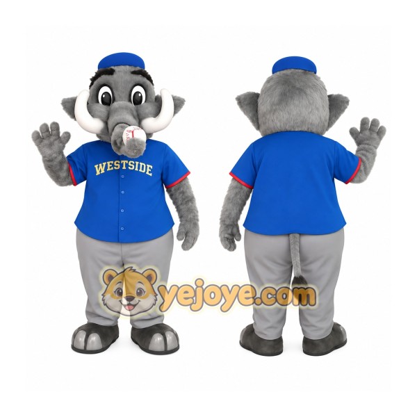 Gray Blue Elephant Baseball Mascot Costume