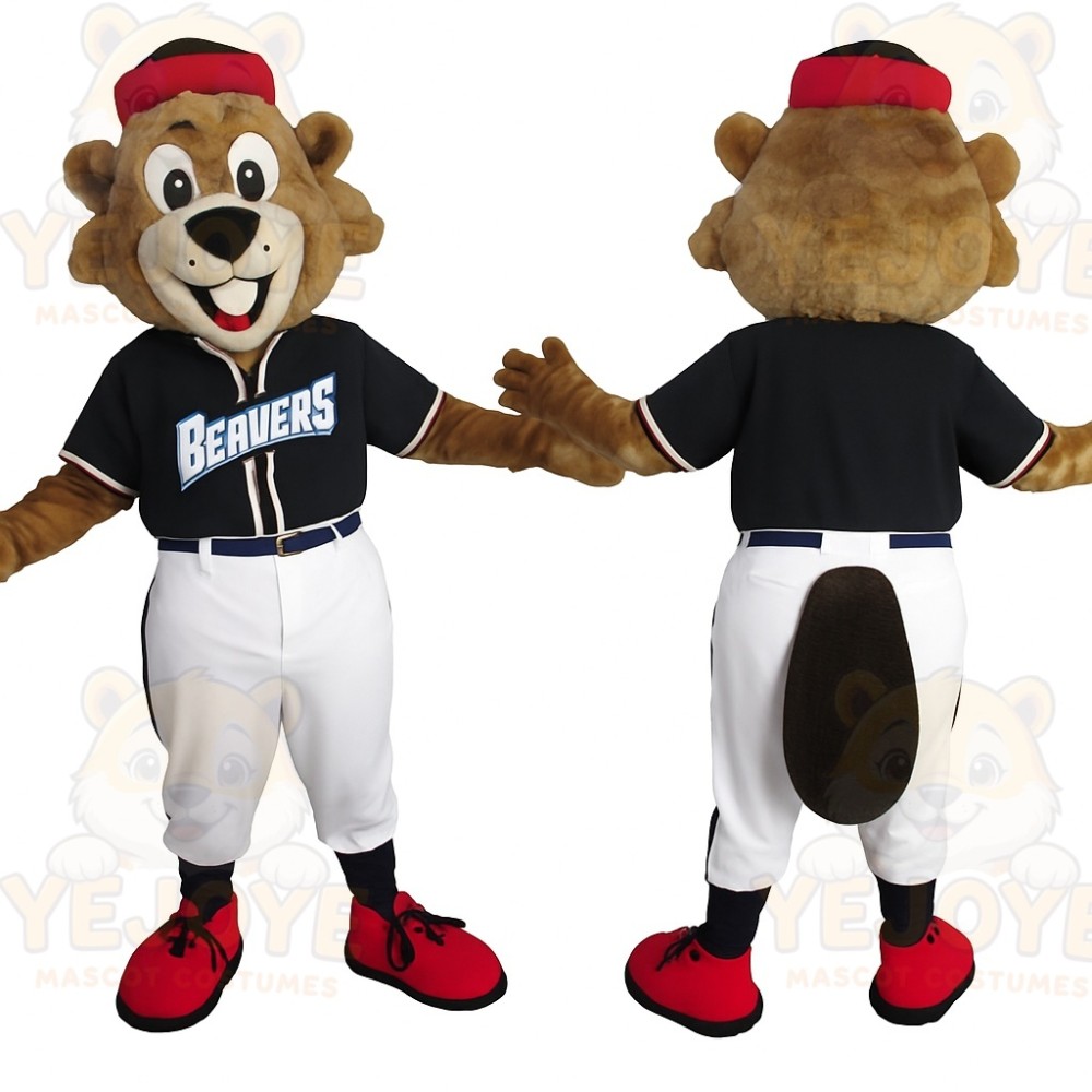 Brown Black Baseball Beaver Mascot Costume