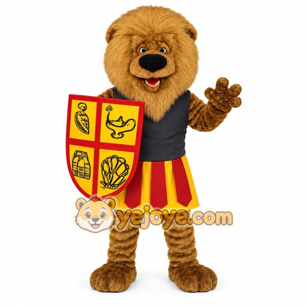 Brown Gold Lion With Shield Mascot Costume
