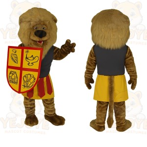 Brown Gold Lion With Shield Mascot Costume