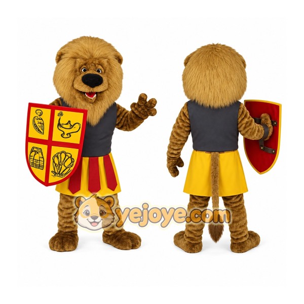 Brown Gold Lion With Shield Mascot Costume