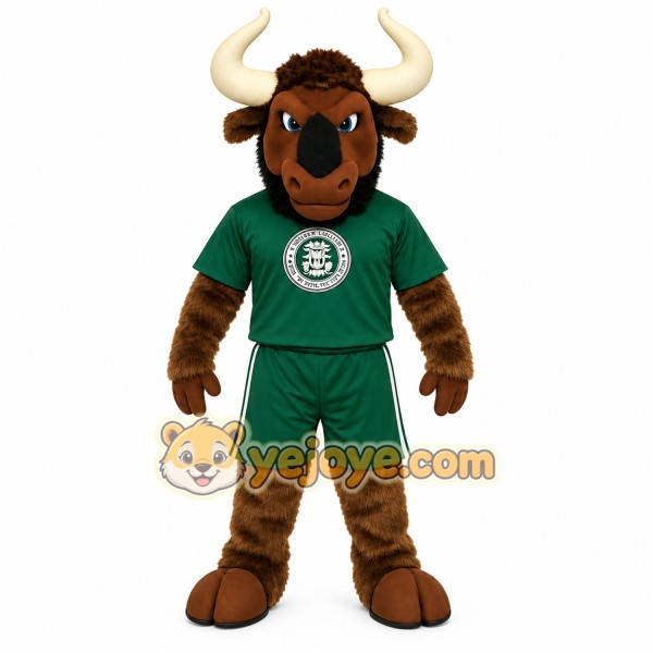 Brown Green White Horned Bull Mascot Costume Brown Green White Horned Bull Mascot Costume