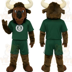 Brown Green White Horned Bull Mascot Costume