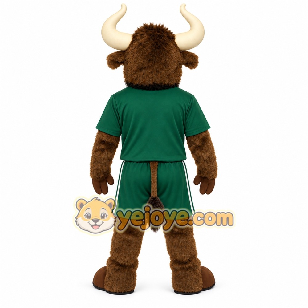 Brown Green White Horned Bull Mascot Costume Brown Green White Horned Bull Mascot Costume