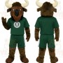 Brown Green White Horned Bull Mascot Costume