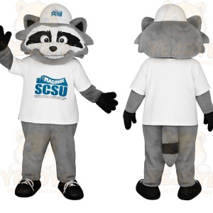 Gray White Hard Hat Raccoon Mascot Costume