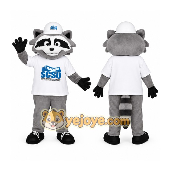 Gray White Hard Hat Raccoon Mascot Costume