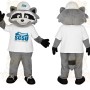 Gray White Hard Hat Raccoon Mascot Costume