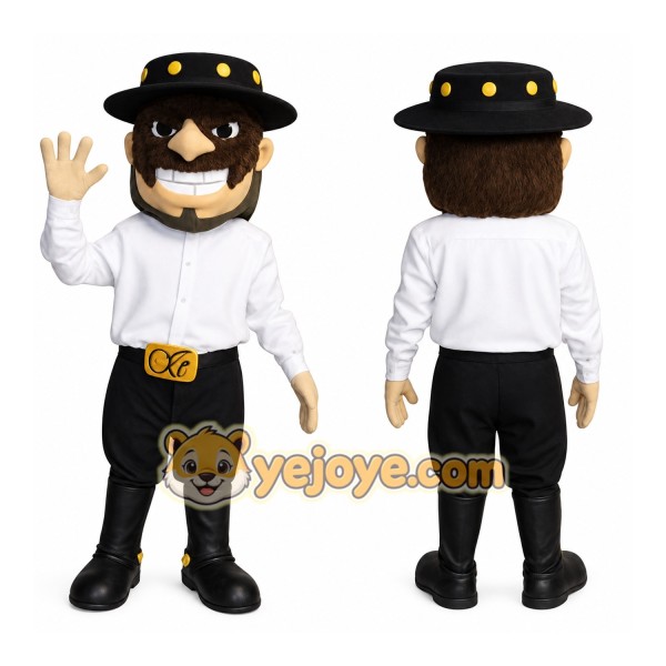 Black White Yellow Mustached Cowboy Mascot Costume