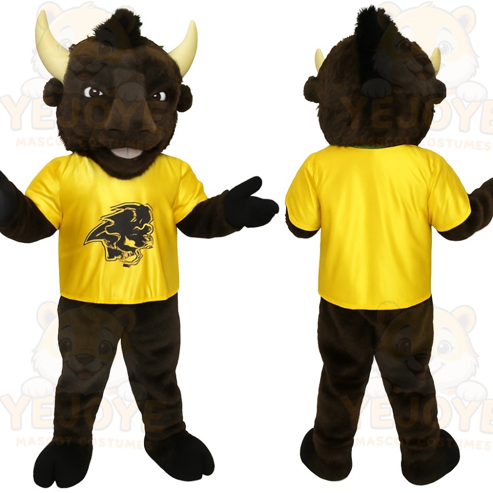 Brown Yellow Buffalo Mascot Costume