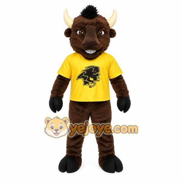 Brown Yellow Buffalo Mascot Costume Brown Yellow Buffalo Mascot Costume