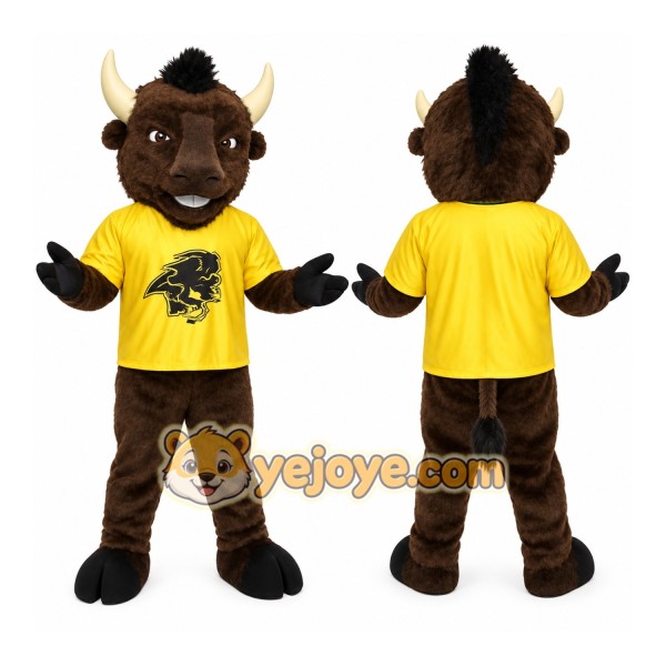 Brown Yellow Buffalo Mascot Costume