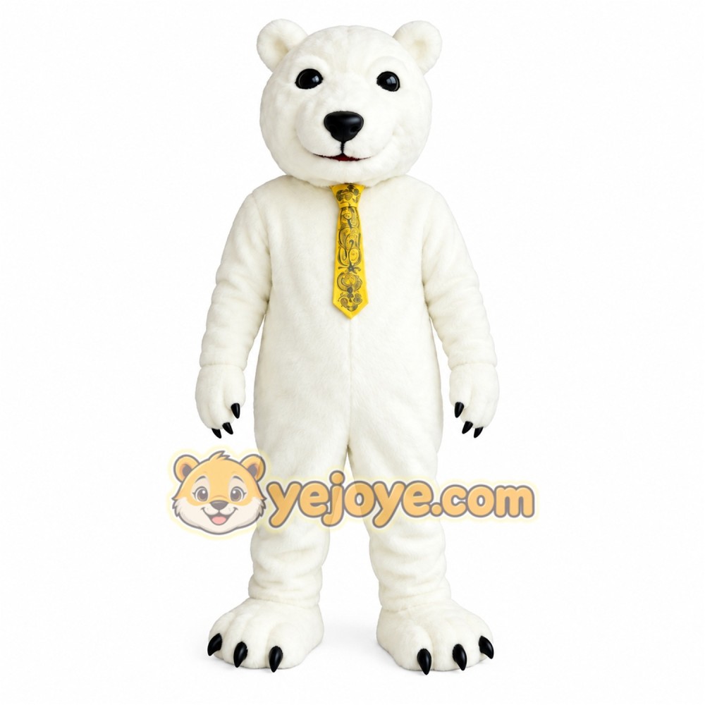 White Polar Bear With Yellow Tie Mascot Costume